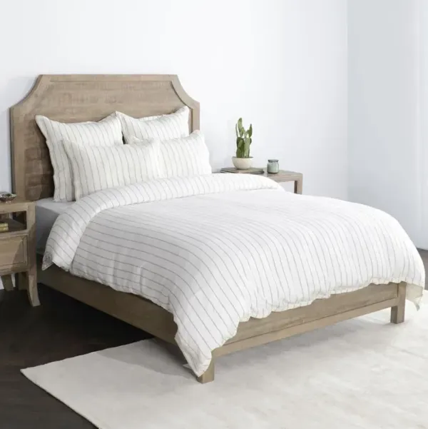 Mavis Modern Classic Ivory Striped Linen Duvet Set - King