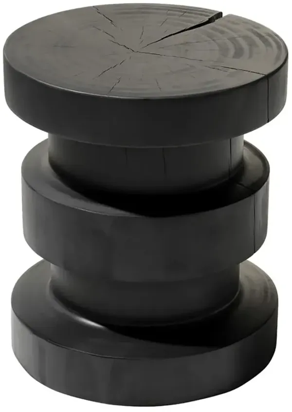 Edison Rustic Lodge Black Pine Wood Round End Table