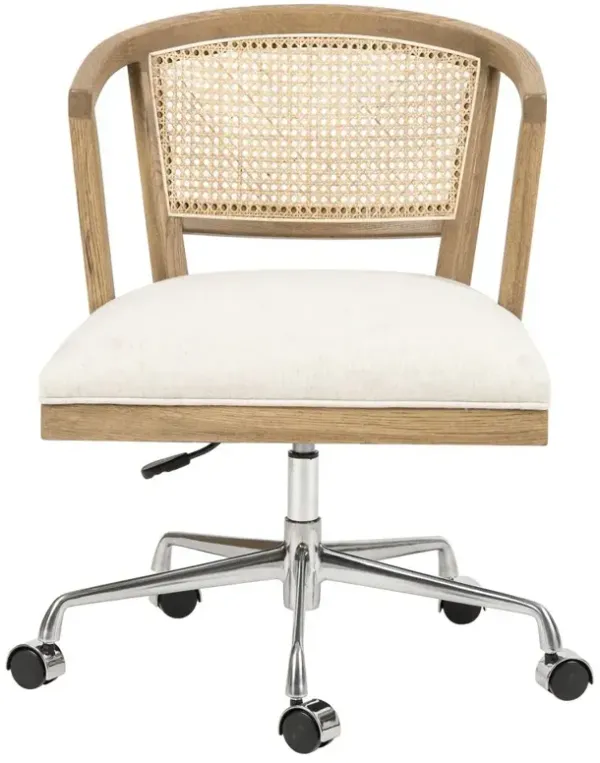 Alek Modern White Performance Upholstered Seat Cane Brown Wood Office Chair