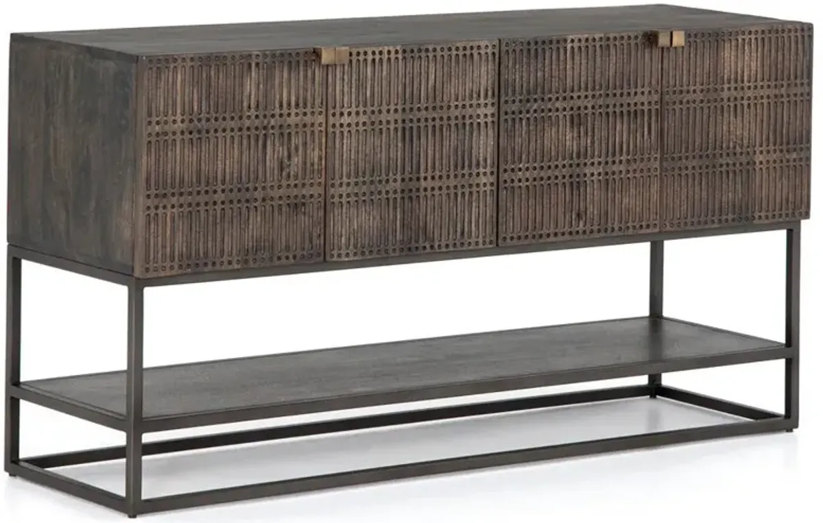 Madison Modern Classic Brown Mango Wood Black Iron Media Cabinet - 56"