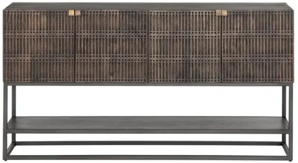 Madison Modern Classic Brown Mango Wood Black Iron Media Cabinet - 56"