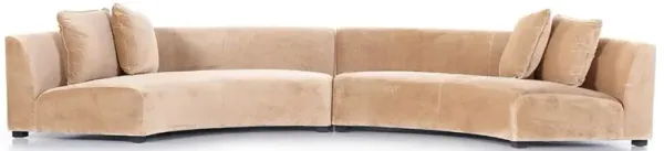 Zoe Modern Beige Upholstered Black Birch Wood 2 Piece Curved Sectional - 176"Wx67"D