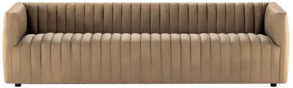 Leo Mid Century Modern Brown Upholstered Leather Tufted Sofa - Large - 97"W