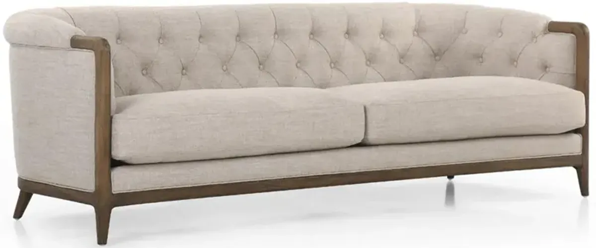 Khloe Rustic Lodge Beige Performance Brown Wood Tufted Sofa - 90"
