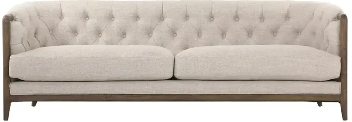 Khloe Rustic Lodge Beige Performance Brown Wood Tufted Sofa - 90"