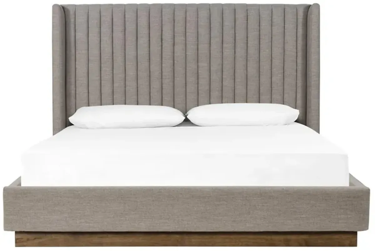 Mirica Rustic Grey Performance Channel Brown Wood Tufted Wingback Bed - Queen