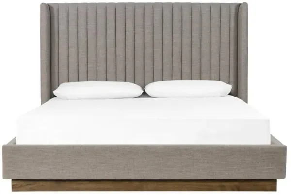 Mirica Rustic Grey Performance Channel Brown Wood Tufted Wingback Bed - King