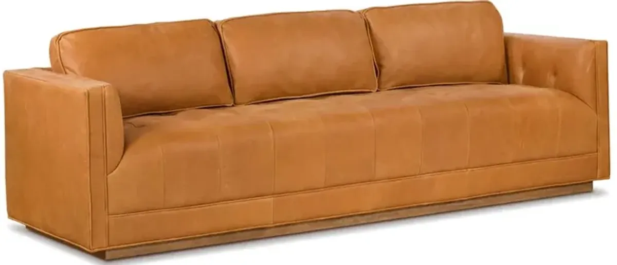 Celeste Rustic Lodge Palermo Cognac Leather Wood Base Tufted Seat Sofa - 90"W