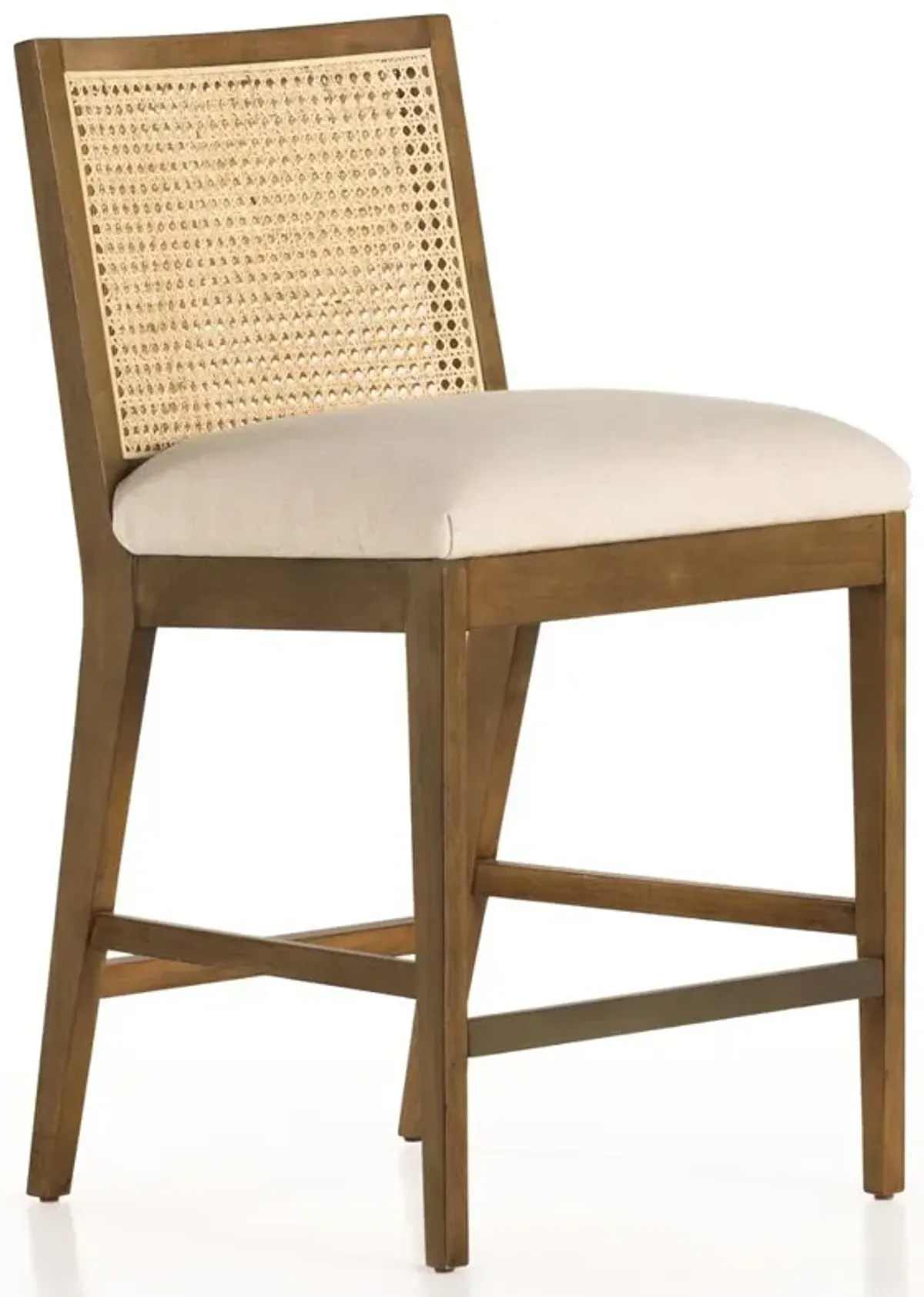 Annette Coastal Beige Performance Natural Woven Cane Wood Frame Counter Stool
