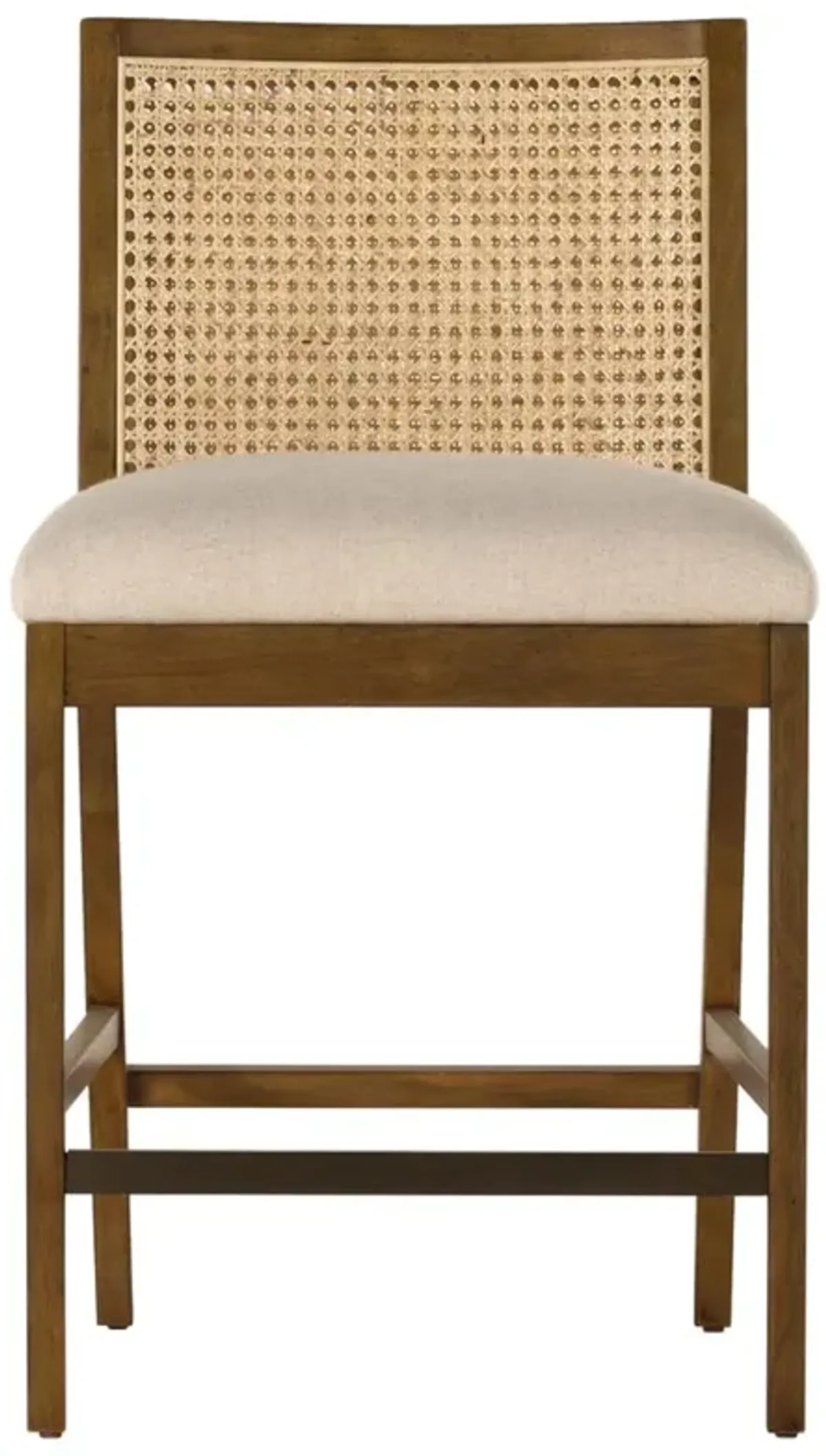 Annette Coastal Beige Performance Natural Woven Cane Wood Frame Counter Stool