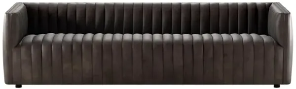 Leo Mid Century Modern Dark Brown Upholstered Leather Tufted Sofa - Large - 97"W