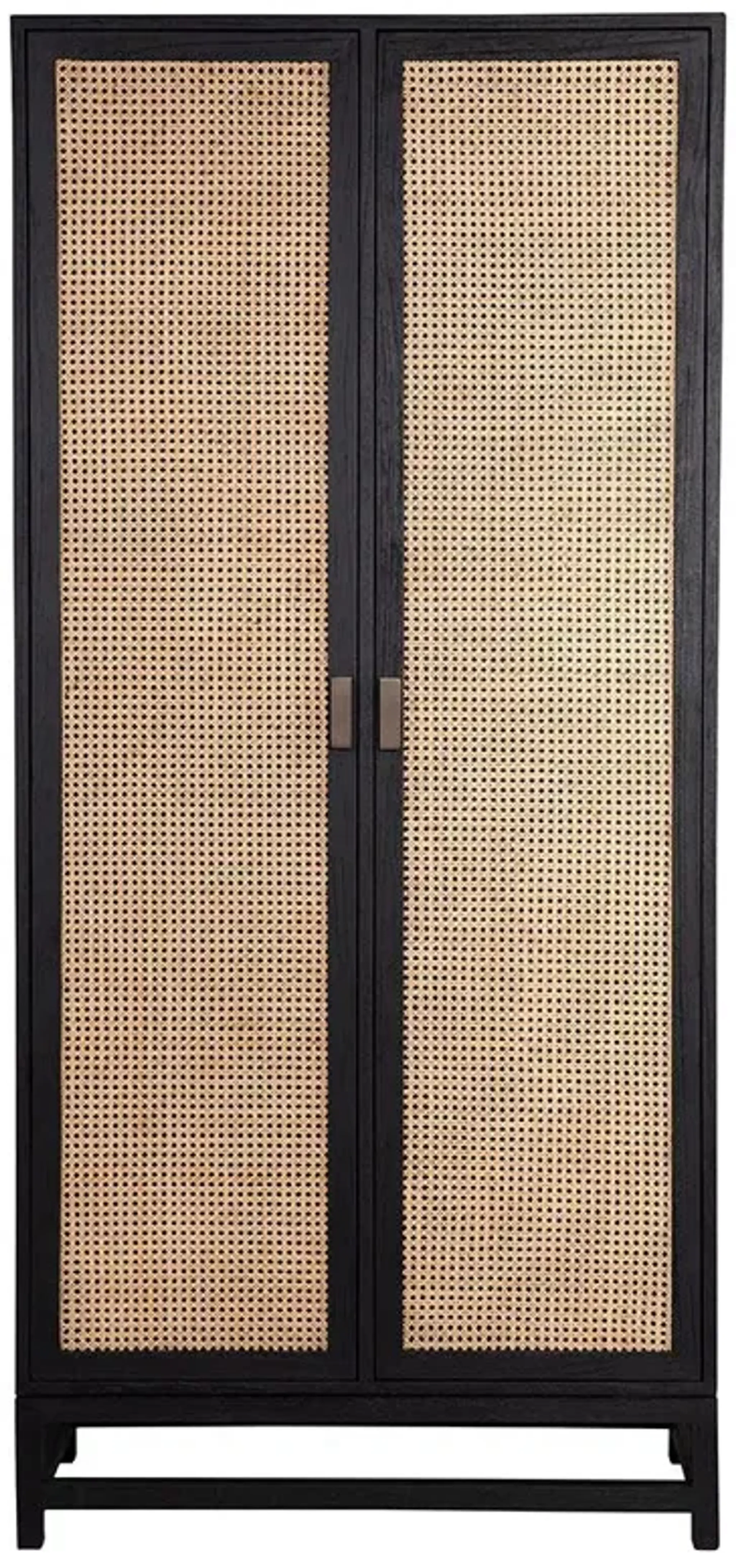 Robin Coastal Beach Black Wood Natural Woven Rattan 2 Door Armoire ...