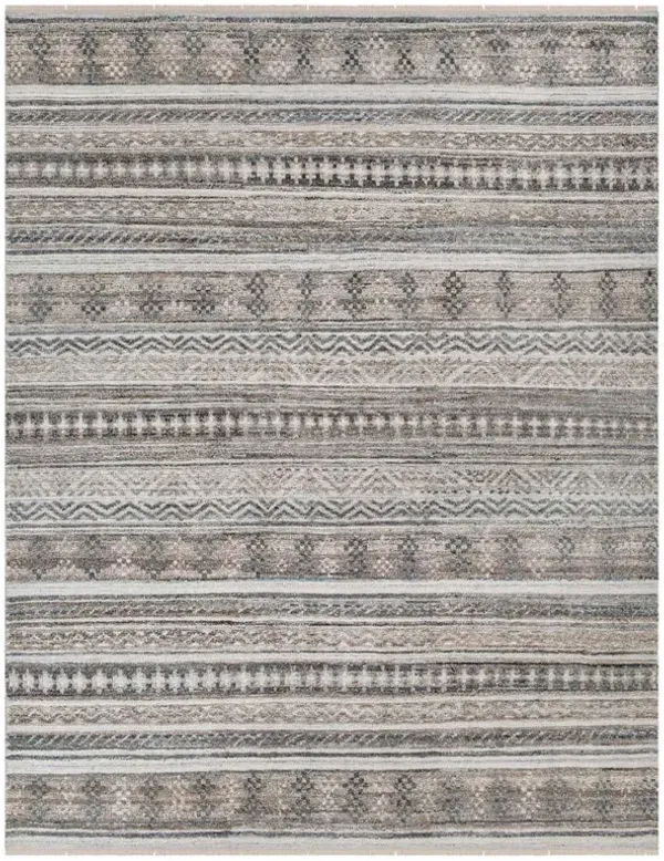 Newell Coastal Beach Brown Tribal Patterned Indoor Outdoor Hand Knotted Rug - 8'x10'