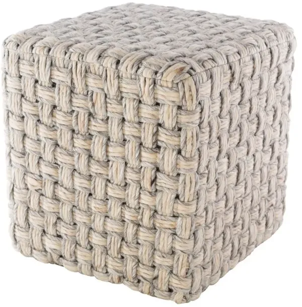Corazon Coastal Beach Grey Wool Basket Weave Square Pouf