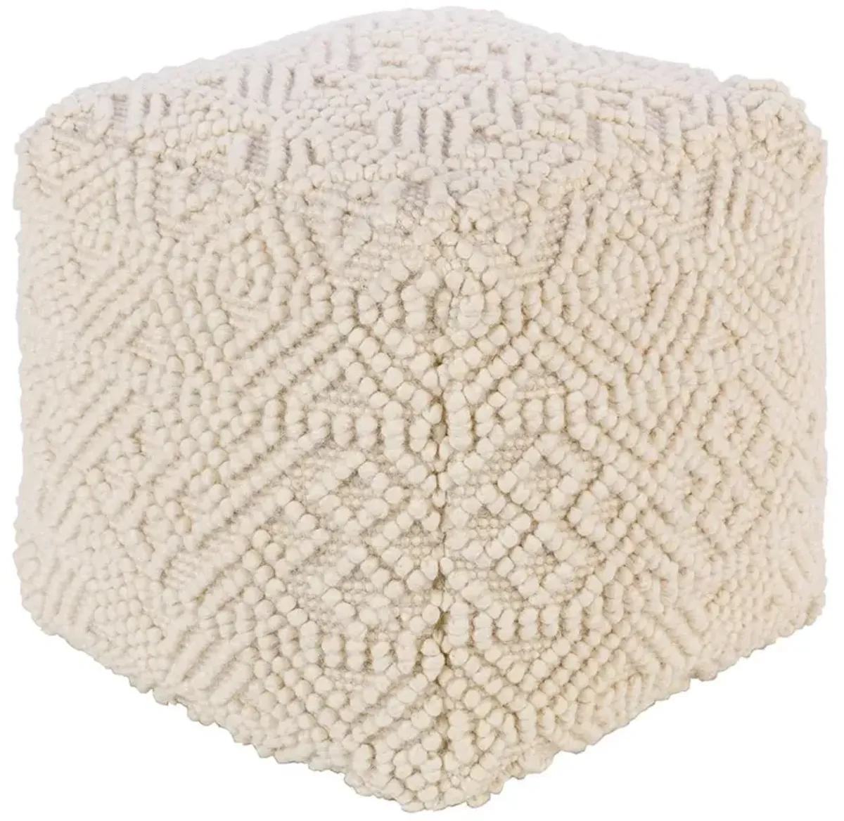 Hallie Coastal Beach Cream Cotton Textured Square Pouf