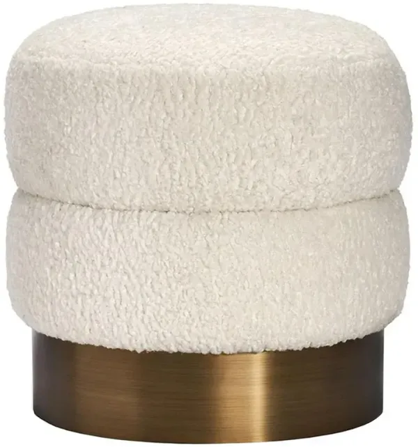 Charlize Off-White Upholstered Faux Shearling Boucle Bronze Ottoman