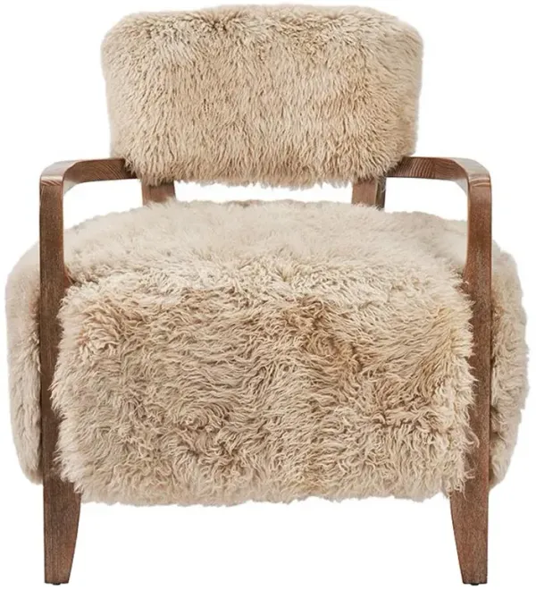 Royce Morel Taupe Sheepskin Brown Wood Occasional Chair