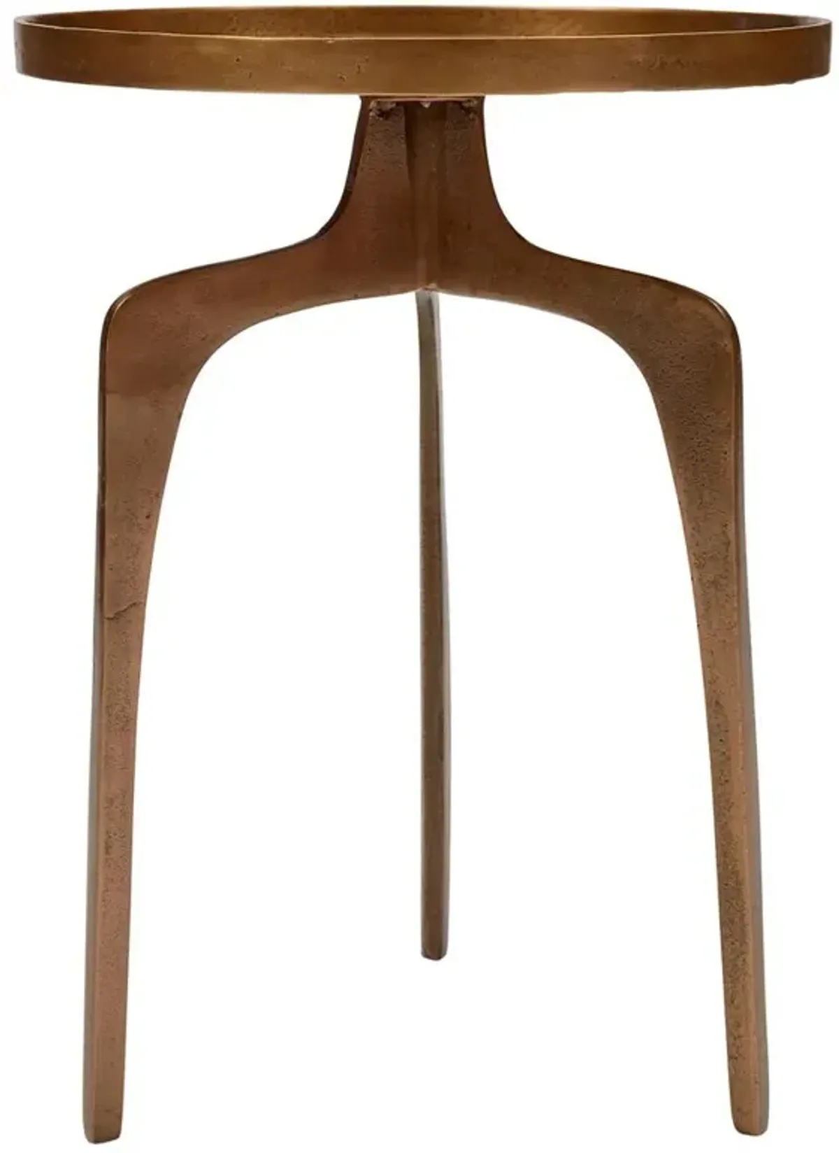 Suzannah Industrial Loft Antique Gold Reclaimed Aluminum Tray Top Round End Table