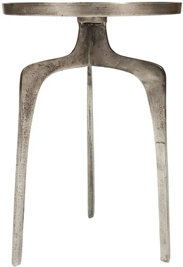 Suzannah Industrial Loft Silver Reclaimed Aluminum Tray Top Round End Table