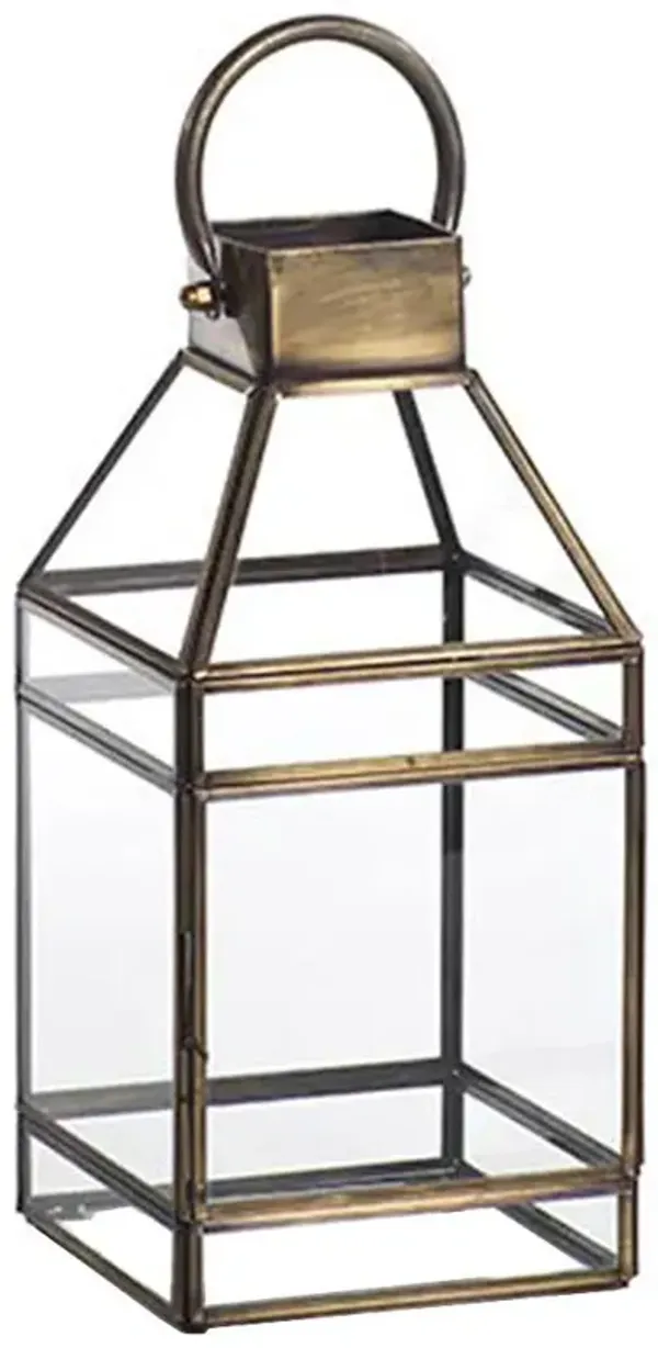 Trisha Mid Century Clear Glass Antique Brass Frame Lantern Candleholder - Small