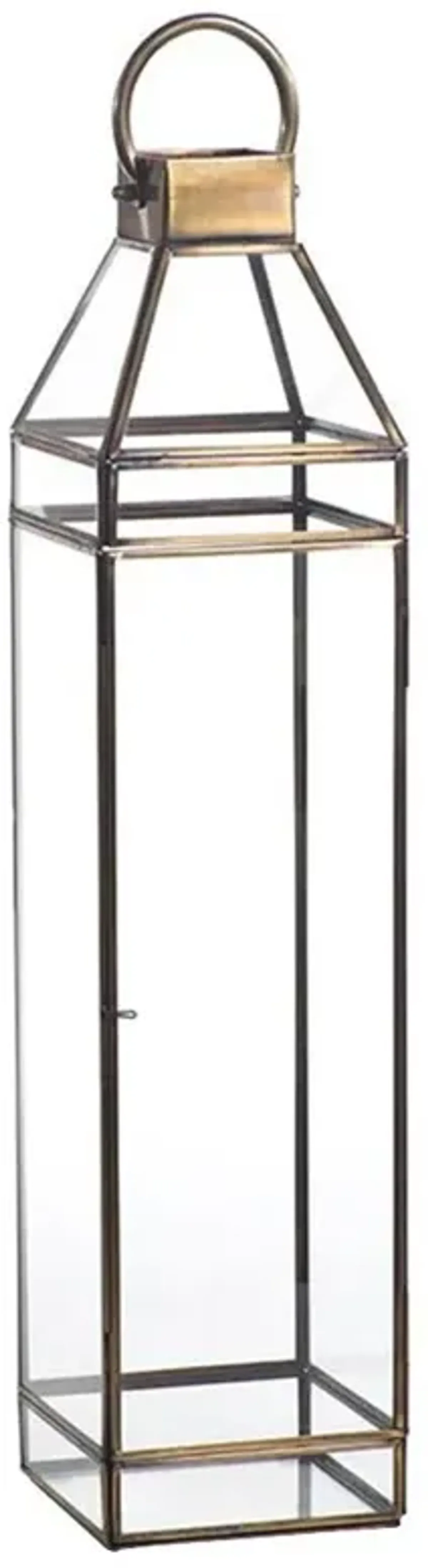 Trisha Mid Century Clear Glass Antique Brass Frame Lantern Candleholder - Large