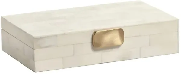 Vicenta Regency White Bone Gold Brass Handle Rectangular Decorative Box