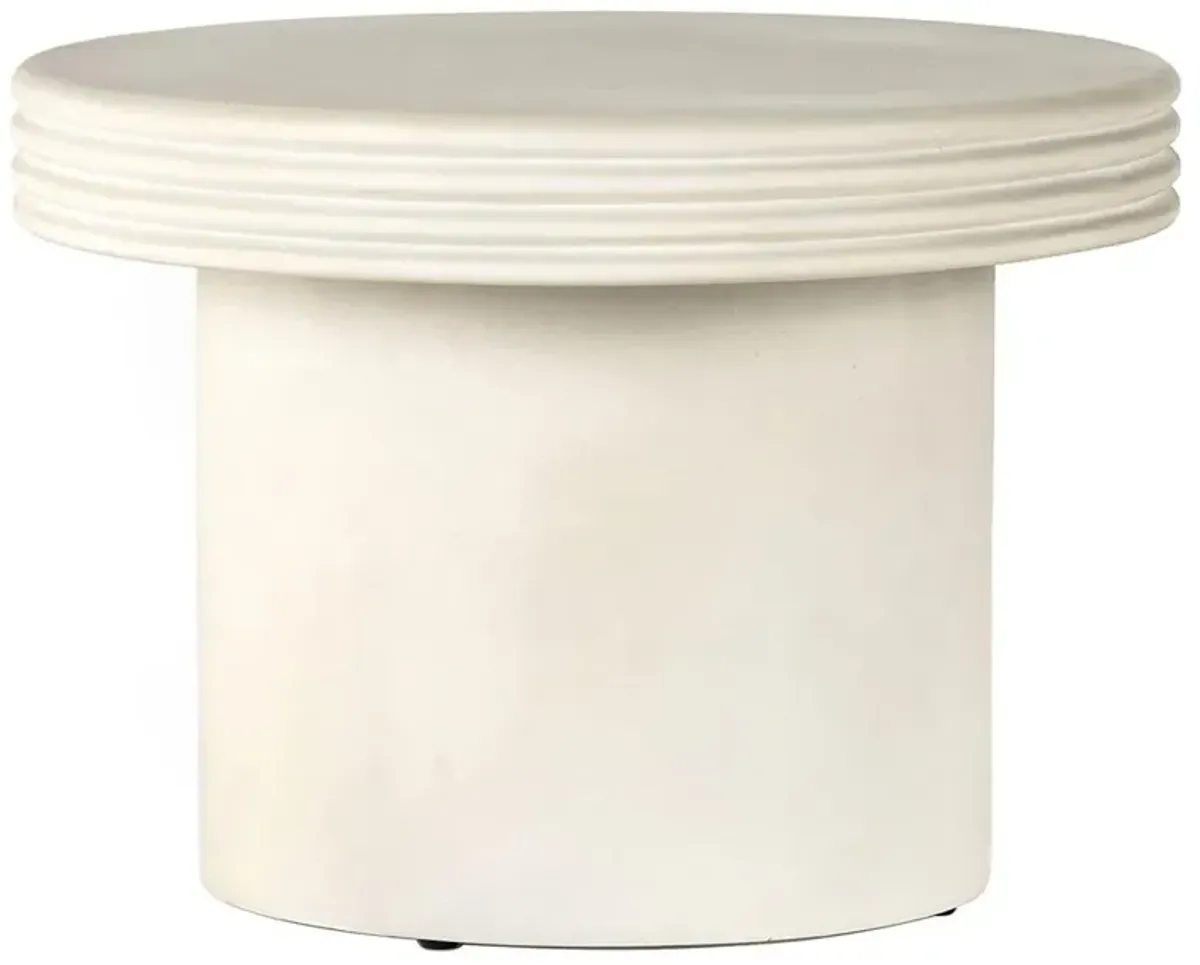 Zaynah Industrial Loft White Concrete Round Pedestal Outdoor End Table - Large