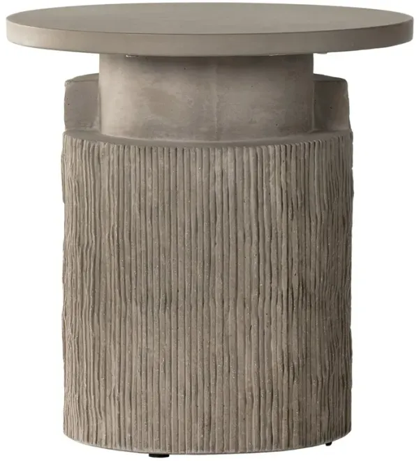 Lawson Industrial Loft Grey Textured Concrete Round Outdoor End Table