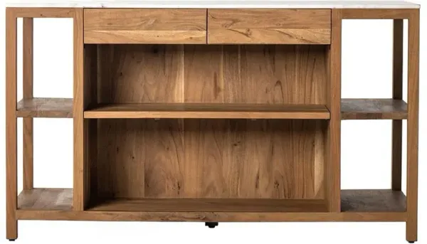 Sohail Coastal Beach White Marble Brown Acacia Wood Kitchen Island - 62"