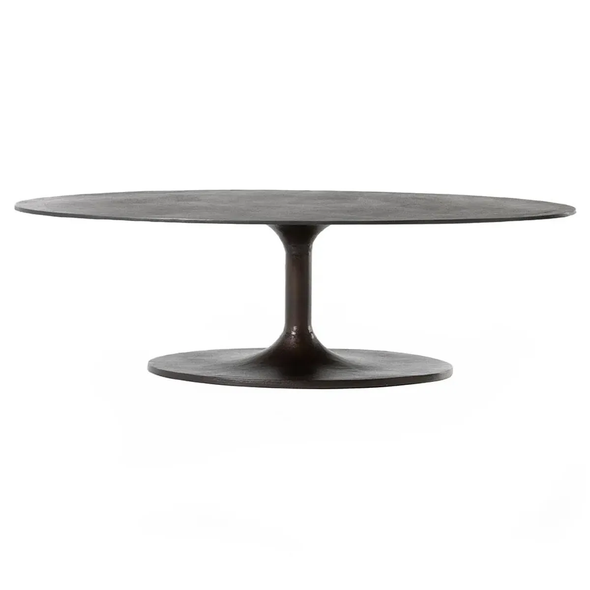 Mona French Country Brown Aluminum Oval Pedestal Outdoor Coffee Table