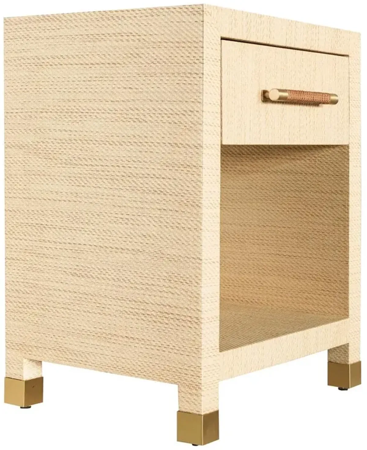 Worlds Away Pelham Natural Grasscloth Rattan Handle Rectangular Side Table