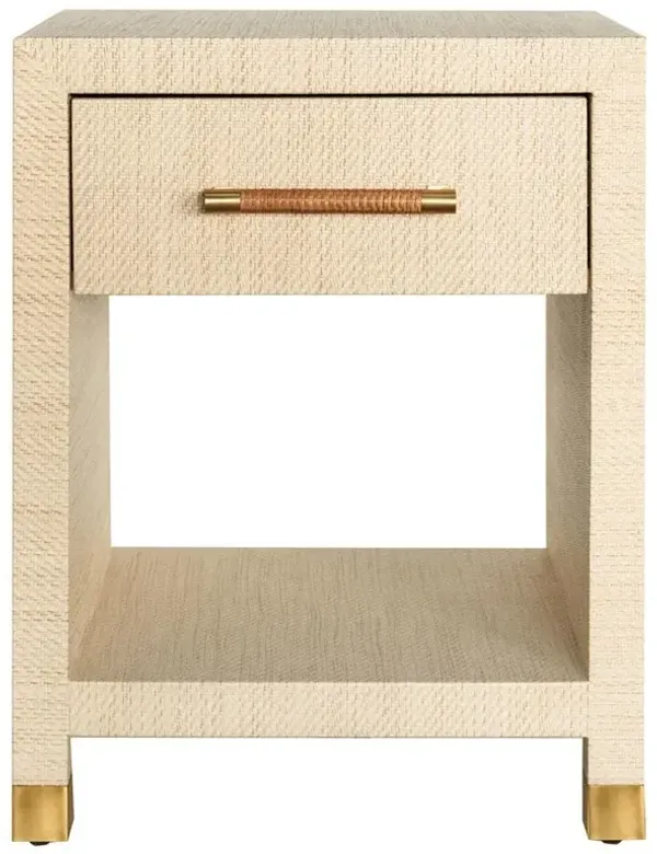 Worlds Away Pelham Natural Grasscloth Rattan Handle Rectangular Side Table