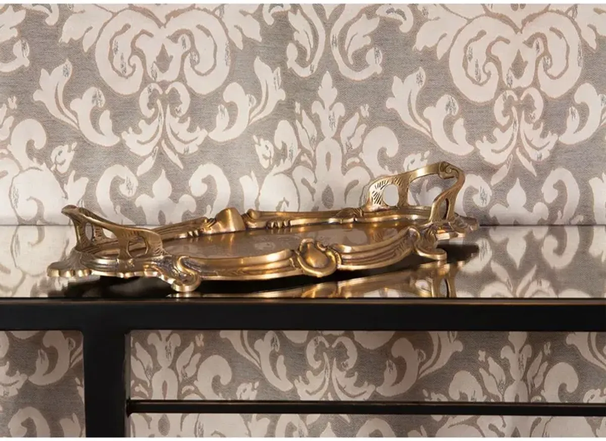 Pelumi French Country Antique Solid Brass Carved Scroll Tray