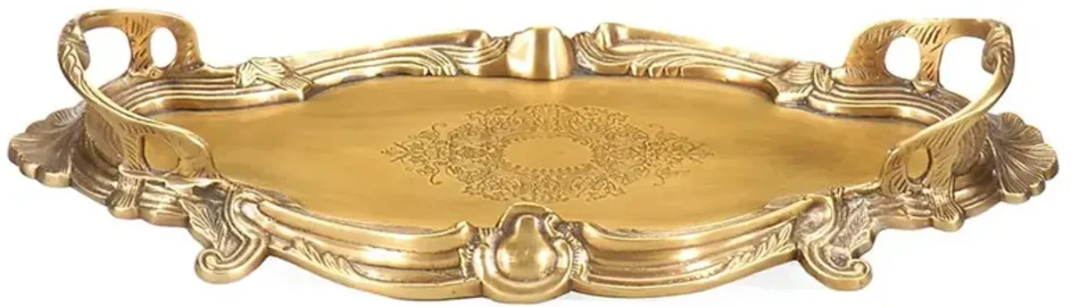 Pelumi French Country Antique Solid Brass Carved Scroll Tray