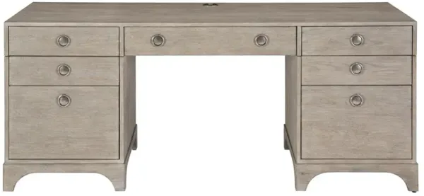 Anita French Country Light Brown Oak Wood 7 Drawer Rectangular Desk