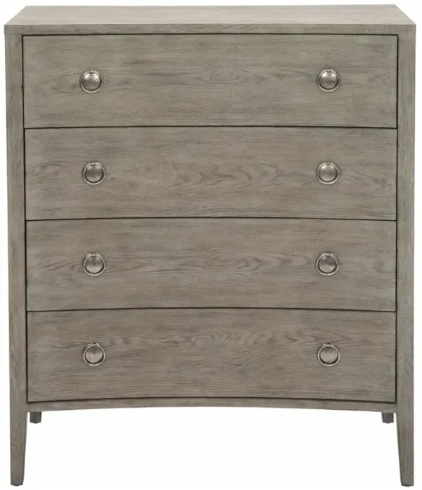 Anita French Country Light Brown Solid Oak Wood 4 Drawer Curved Tall Chest