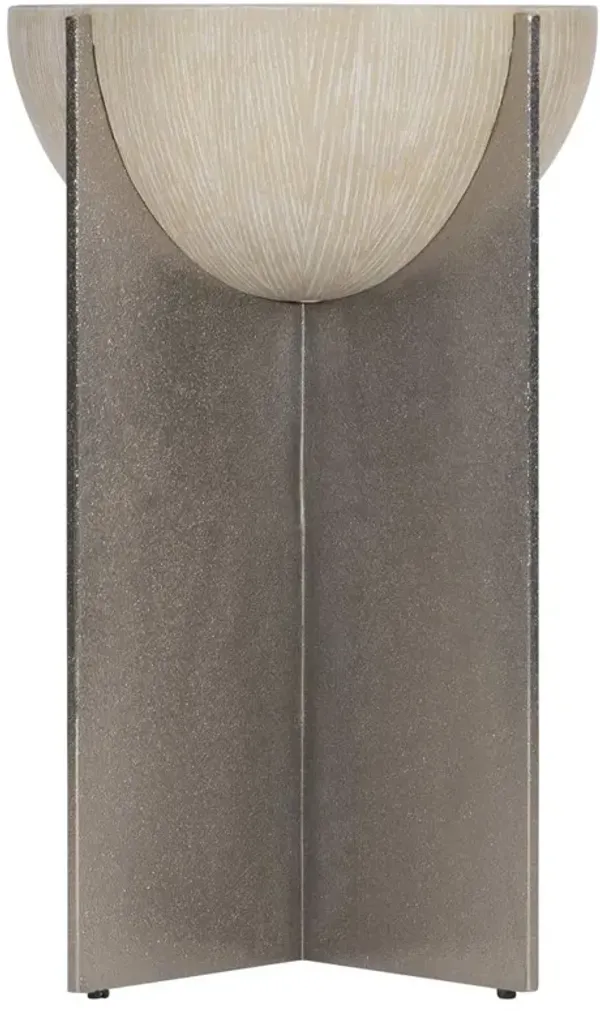 Lucilla French Light Brown Cast Resin Top Grey Aluminum Base Round Side Table