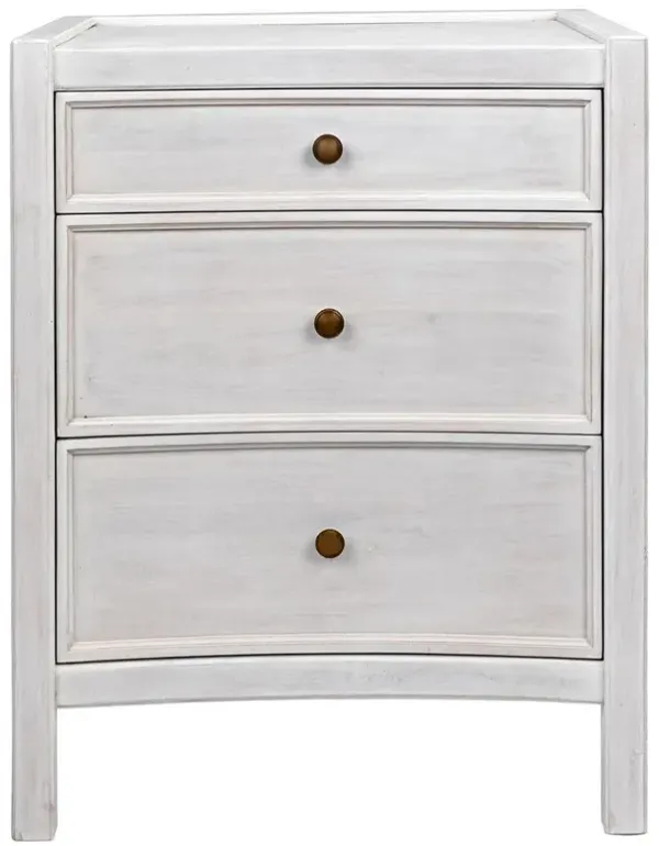 Helaena French Country Whitewash Mahogany Brass 3 Drawer Nightstand