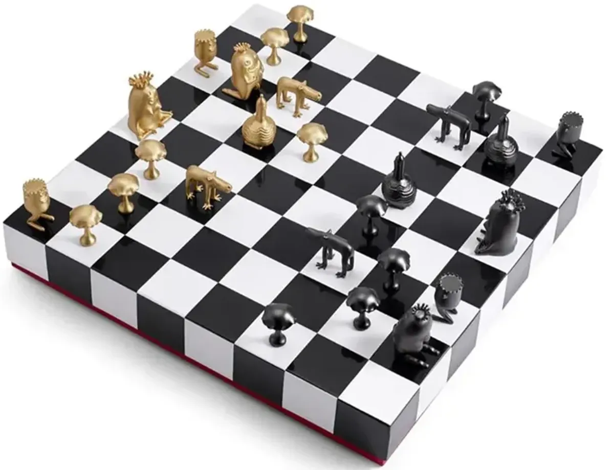 L'Objet Haas Modern Classic Black and White Stone Chess Set