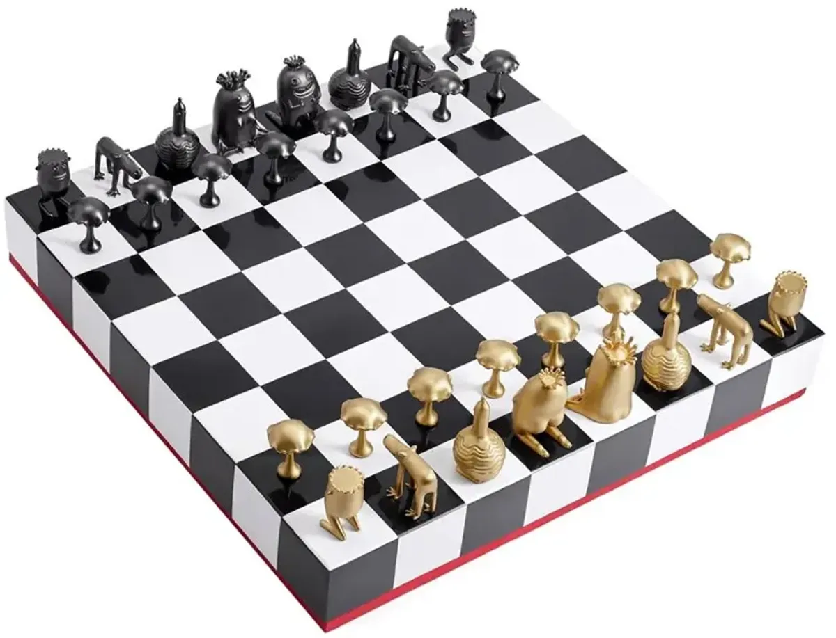 L'Objet Haas Modern Classic Black and White Stone Chess Set