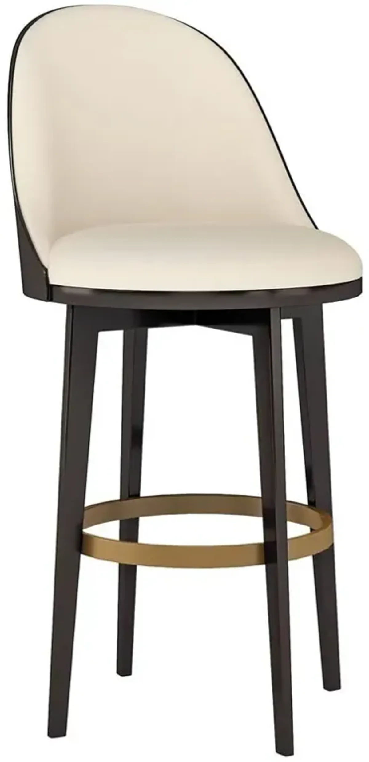 Edran Cream Leather Brown Wood Swivel Bar Stool