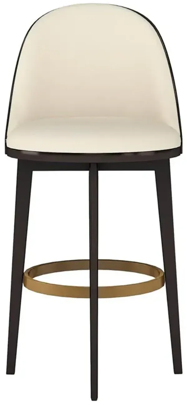 Edran Cream Leather Brown Wood Swivel Counter Stool
