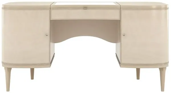 Daxton French Pearl Birch Wood Satin Nickel Metal 1 Drawer Vanity Desk