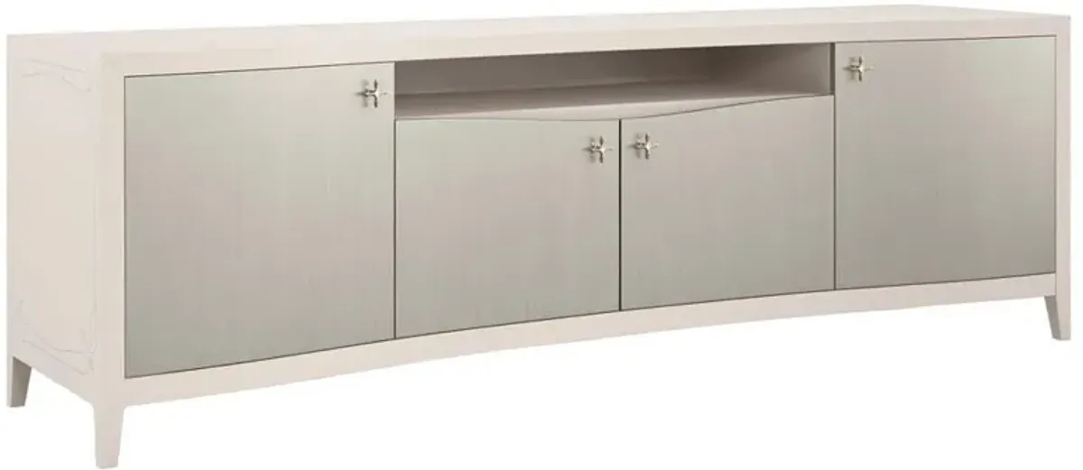 Ophelia French Country Matte Pearl Birch Wood Silver 4 Door Media Cabinet