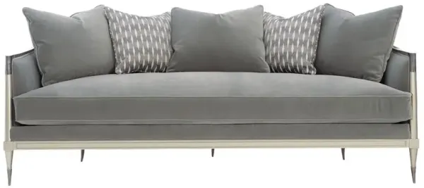 Raina French Country Grey Upholstered Soft Silver Wood Sofa - 86"