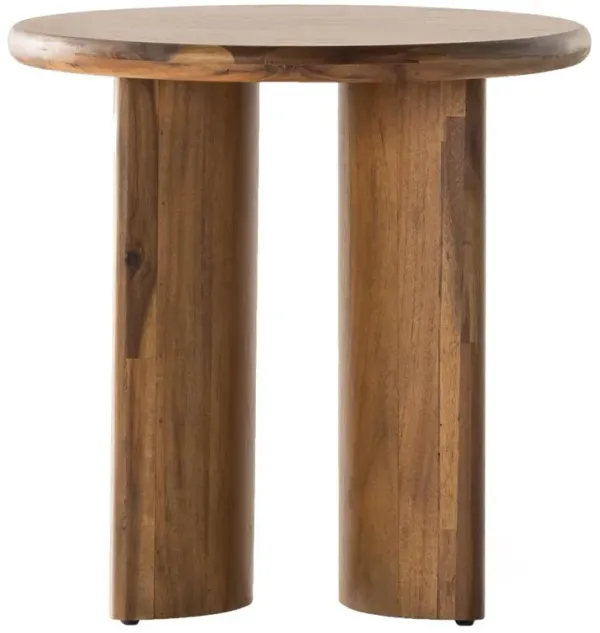 Paris Rustic Lodge Light Brown Acacia Wood Crescent Base Round Side End Table