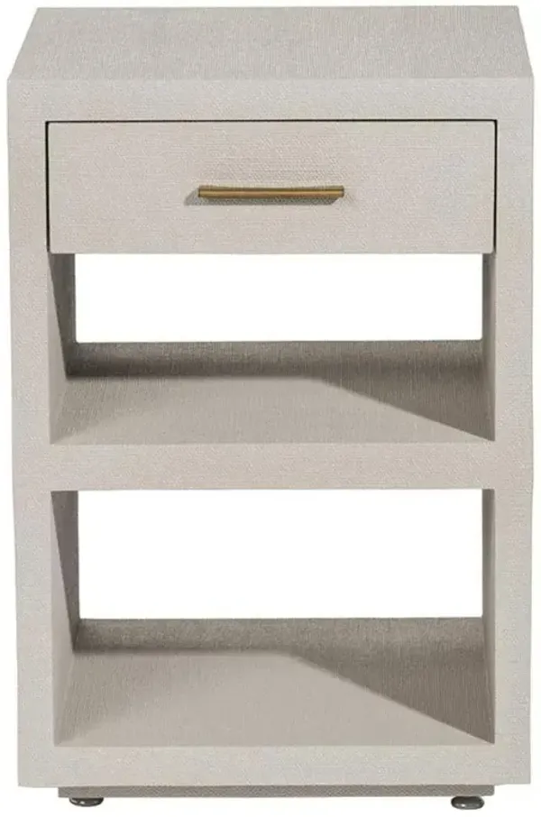 Livia Modern Classic Sand Beige Faux Linen Nightstand - Small