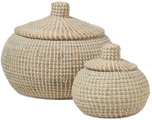 Pigeon and Poodle Roslyn Whitewashed Seagrass Round Floor Baskets - Set of 2