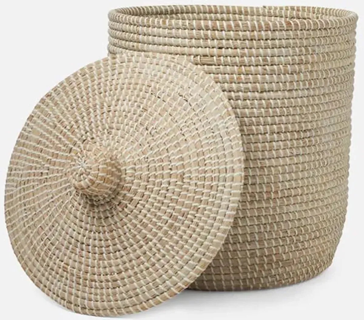 Pigeon and Poodle Roslyn Coastal Whitewashed Woven Seagrass Tall Floor Basket