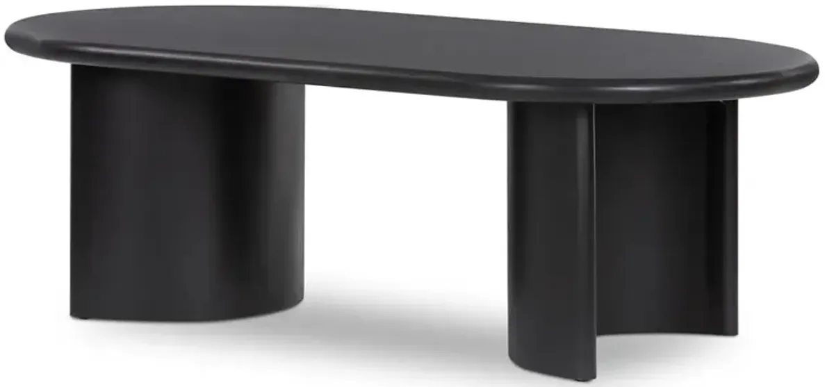 Paris Rustic Lodge Black Acacia Wood Crescent Base Oval Coffee Table